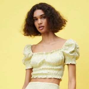 Zara Pastel Yellow Satin Effect Print Top